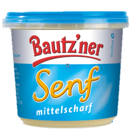 Bautzner mittelscharfer Senf im 200ml Becher mit blauem Deckel