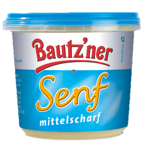 Bautzner mittelscharfer Senf im 200ml Becher mit blauem Deckel